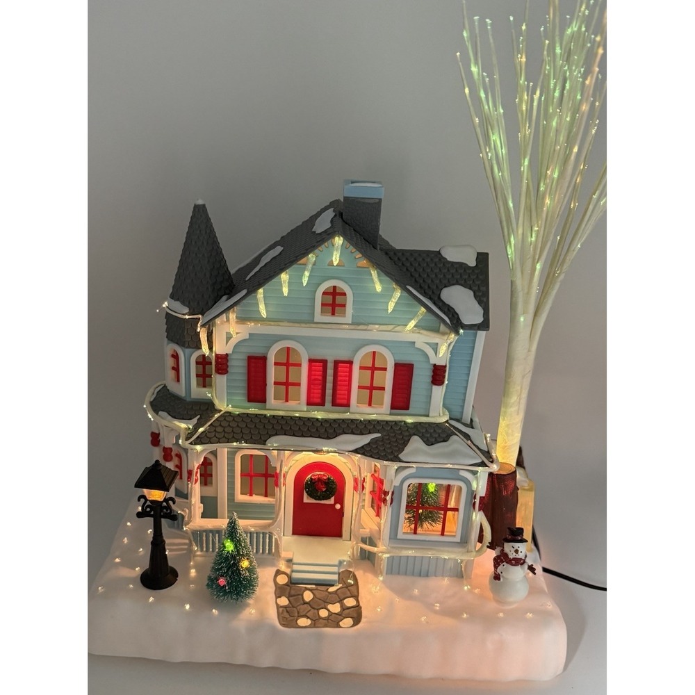 Vtg 2002 Avon Holiday Splendor Fiber Optic Victorian House Christmas New #10614
